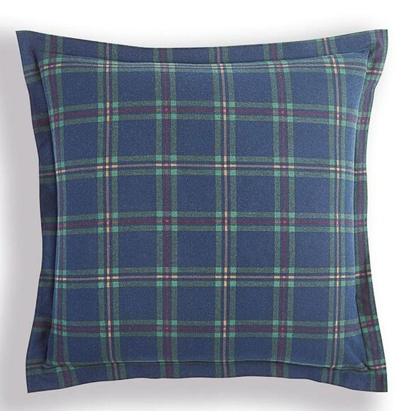MARTHA STEWART COLLECTION Navy Plaid Holiday Flannel Sham, European - Picture 1 of 1